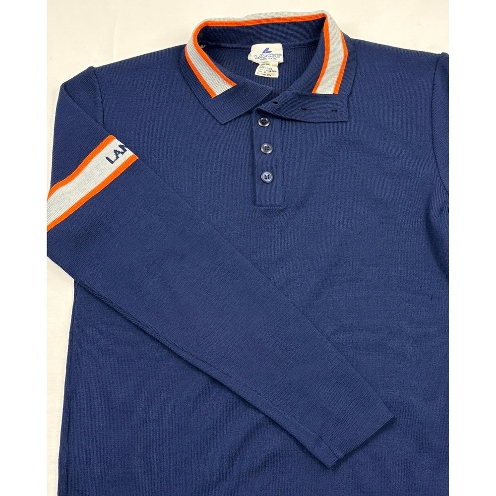 Lange Navy V-Neck Sweater with Orange & White Trim